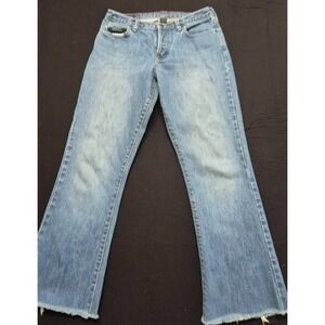 Abercrombie & Fitch women's flare indigo denim blue jeans sz 6L fringed legs